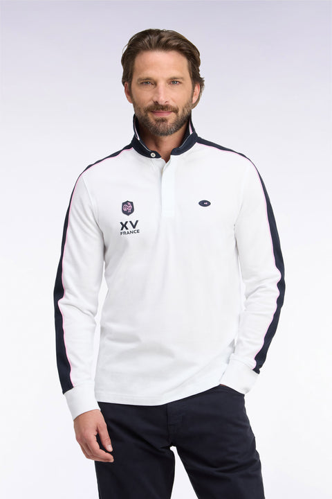 Polo à manches longues en piqué de coton peigné bicolore blanc XV de France - Image 3