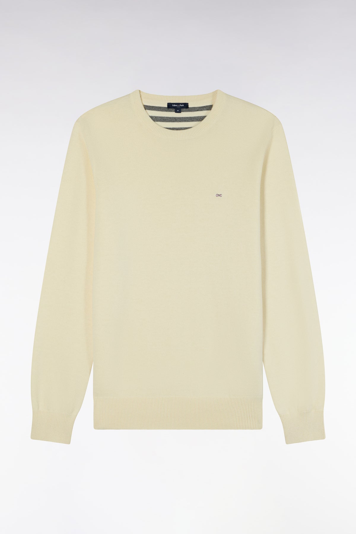 Pull col rond en laine et coton écru coupe droite