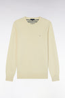 Round neck sweater in ecru wool and cotton, straight cut
