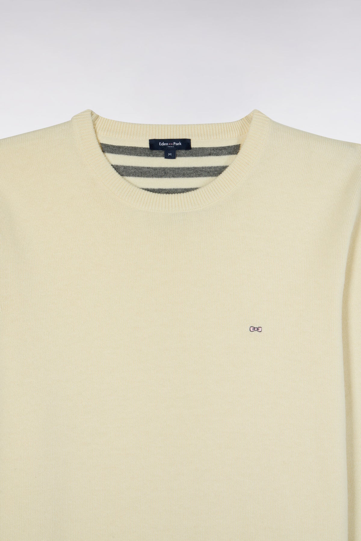 Pull col rond en laine et coton écru coupe droite