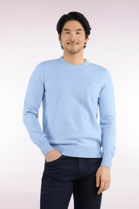 Pull col rond en laine et coton ciel coupe droite - Image 3