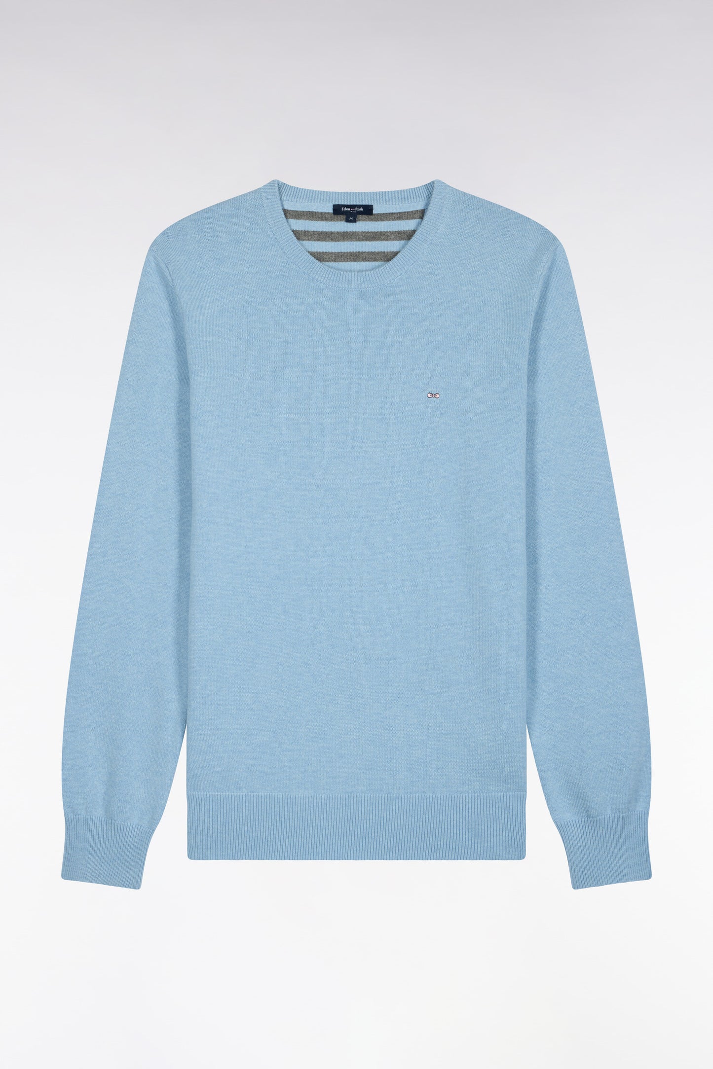 Pull col rond en laine et coton ciel coupe droite