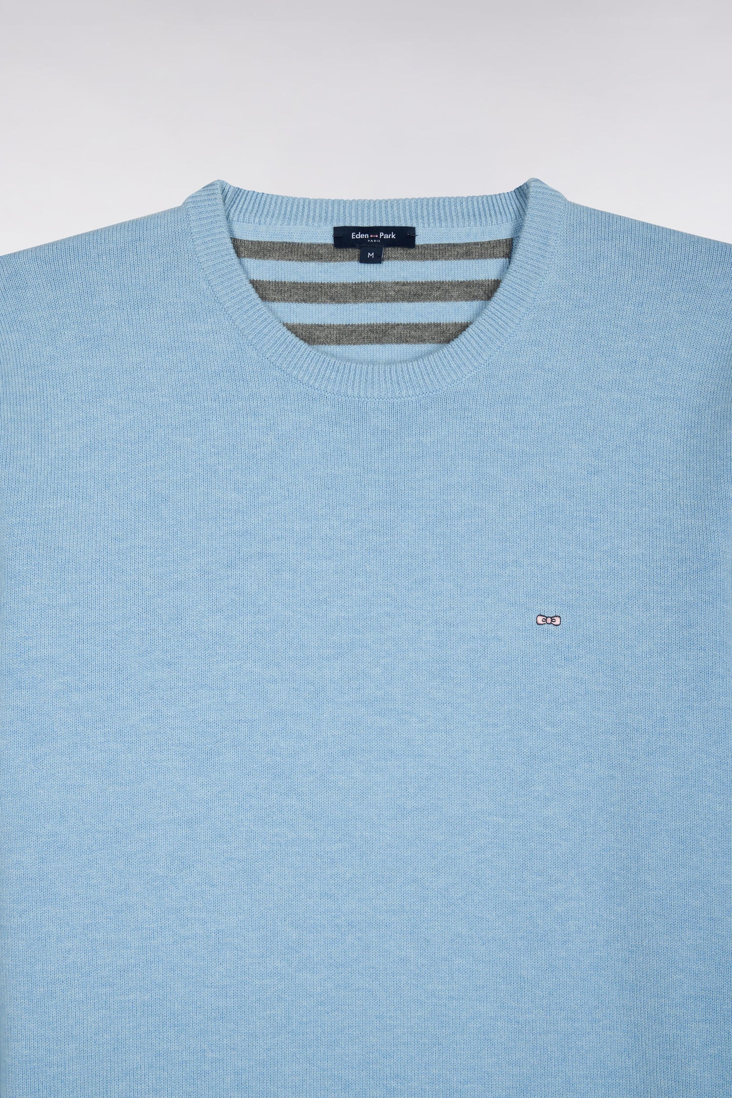 Pull col rond en laine et coton ciel coupe droite