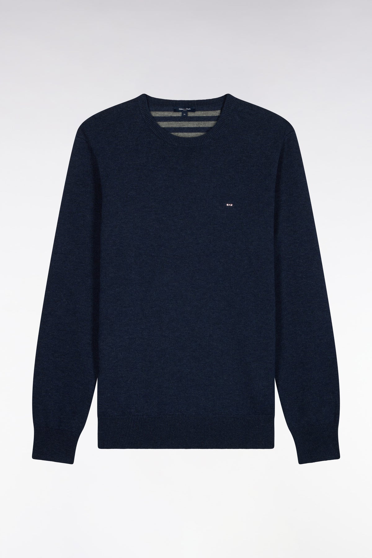 Pull col rond en laine et coton bleu coupe droite