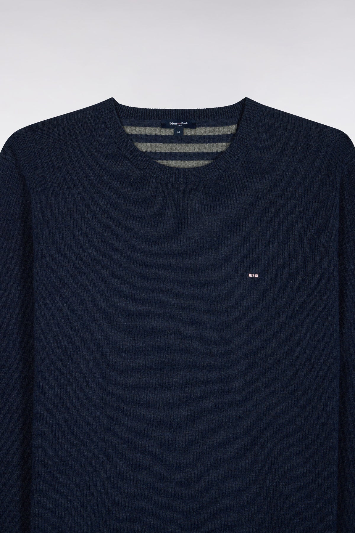 Pull col rond en laine et coton bleu coupe droite