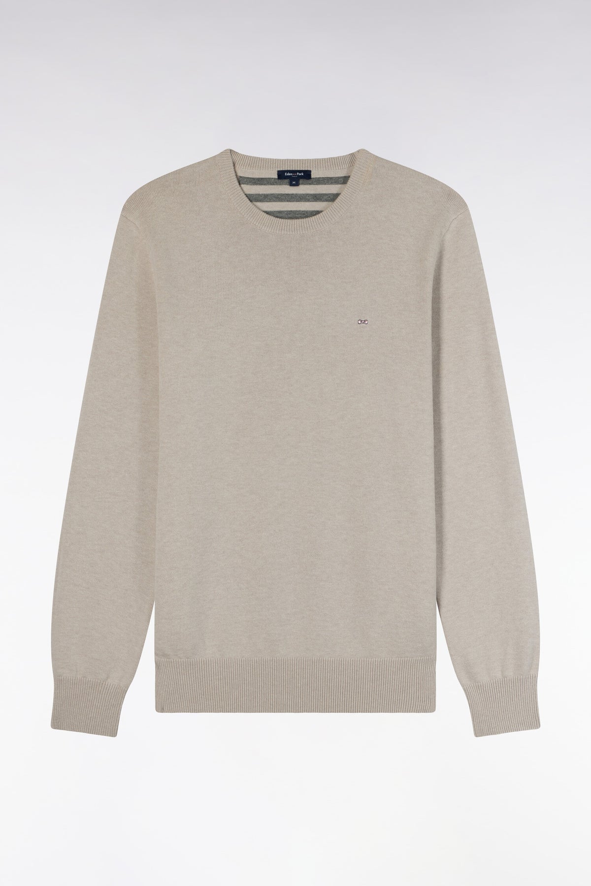 Pull col rond en laine et coton gris coupe droite