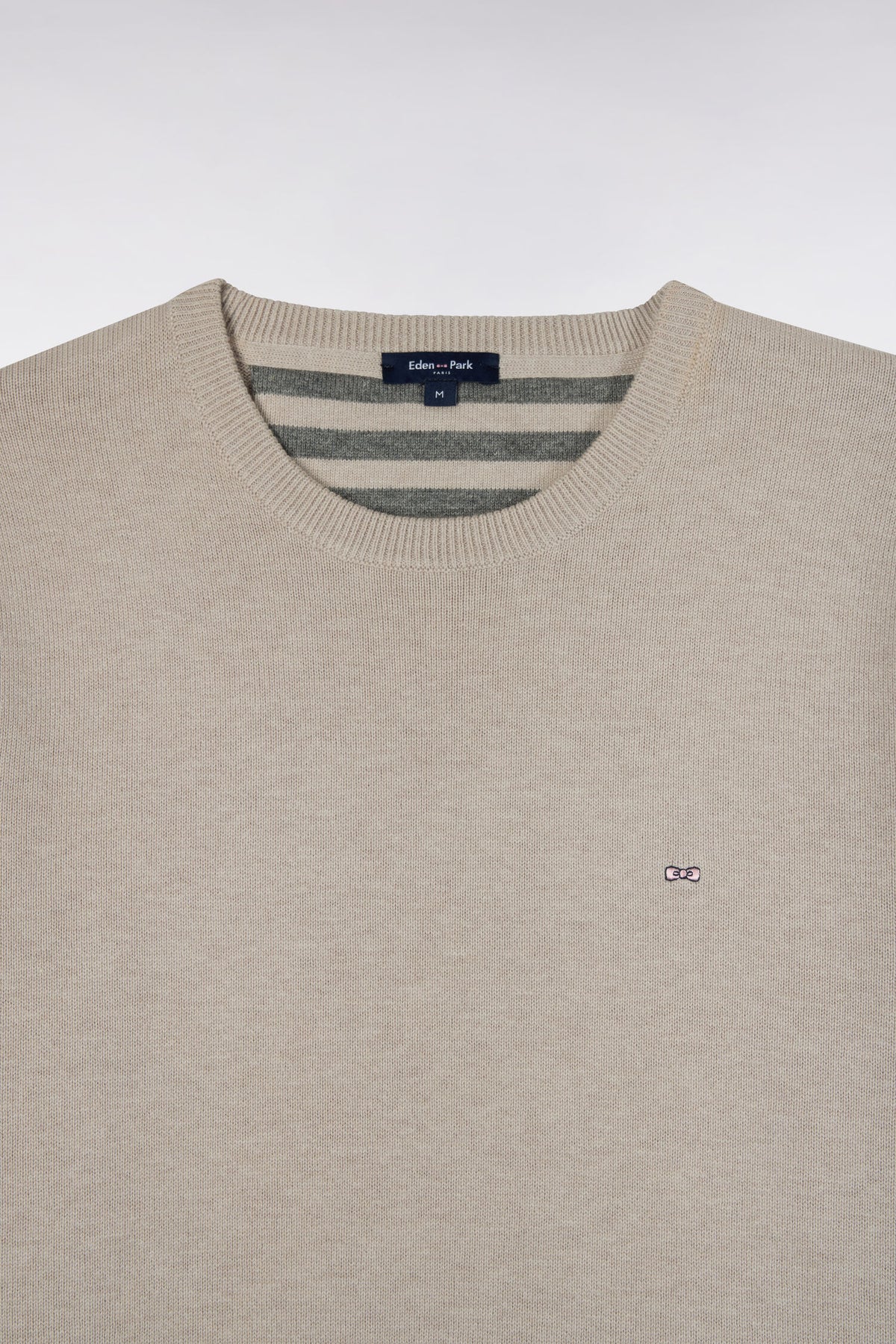 Pull col rond en laine et coton gris coupe droite
