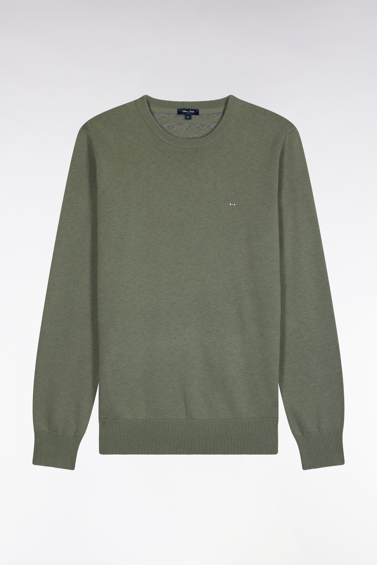 Pull col rond en laine et coton vert olive coupe droite