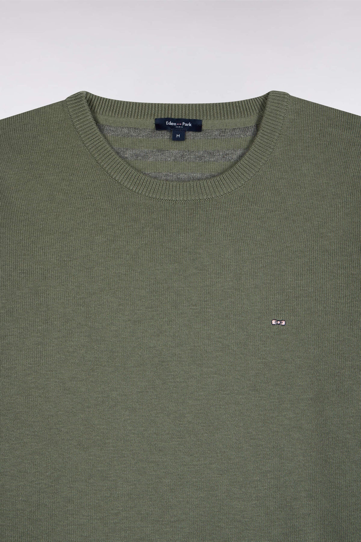 Pull col rond en laine et coton vert olive coupe droite