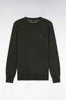 Round-neck straight-cut khaki wool and cotton sweater