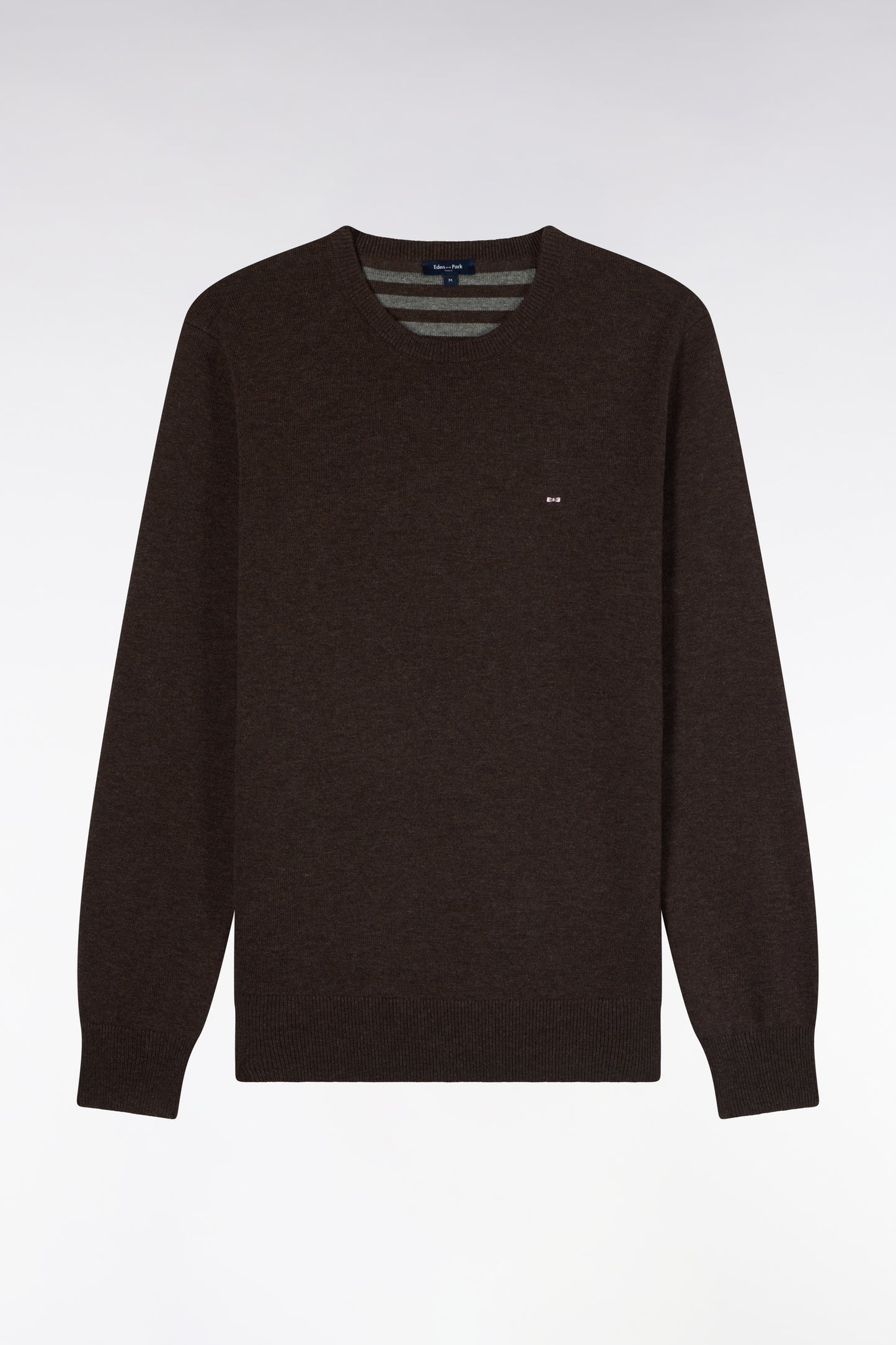 Pull col rond en laine et coton marron coupe droite
