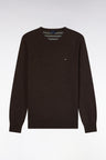 Round neck sweater in brown wool and cotton, straight cut