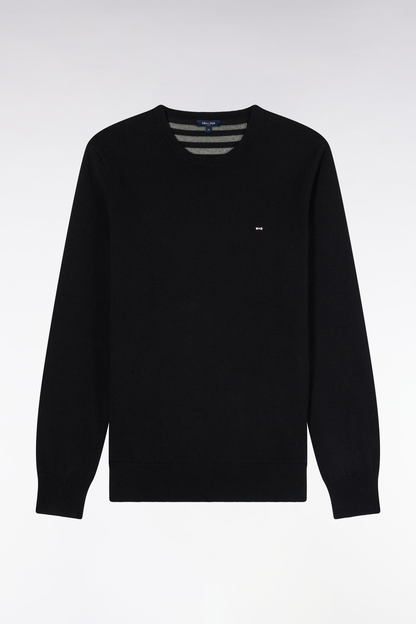 Pull col rond en laine et coton noir coupe droite
