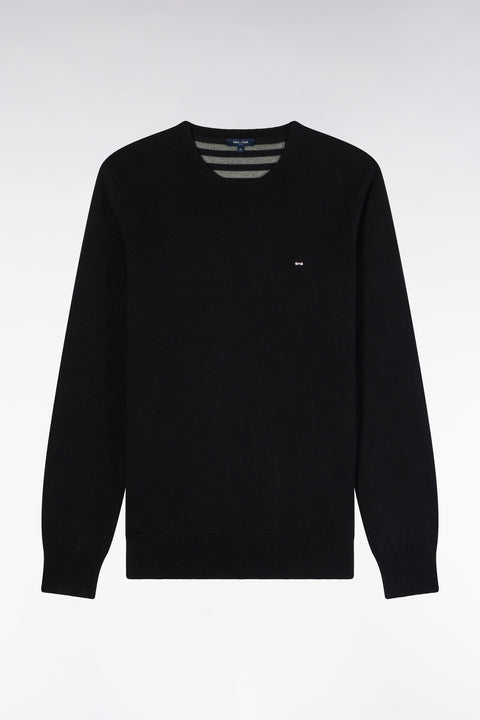 Pull col rond en laine et coton noir coupe droite - Image 2