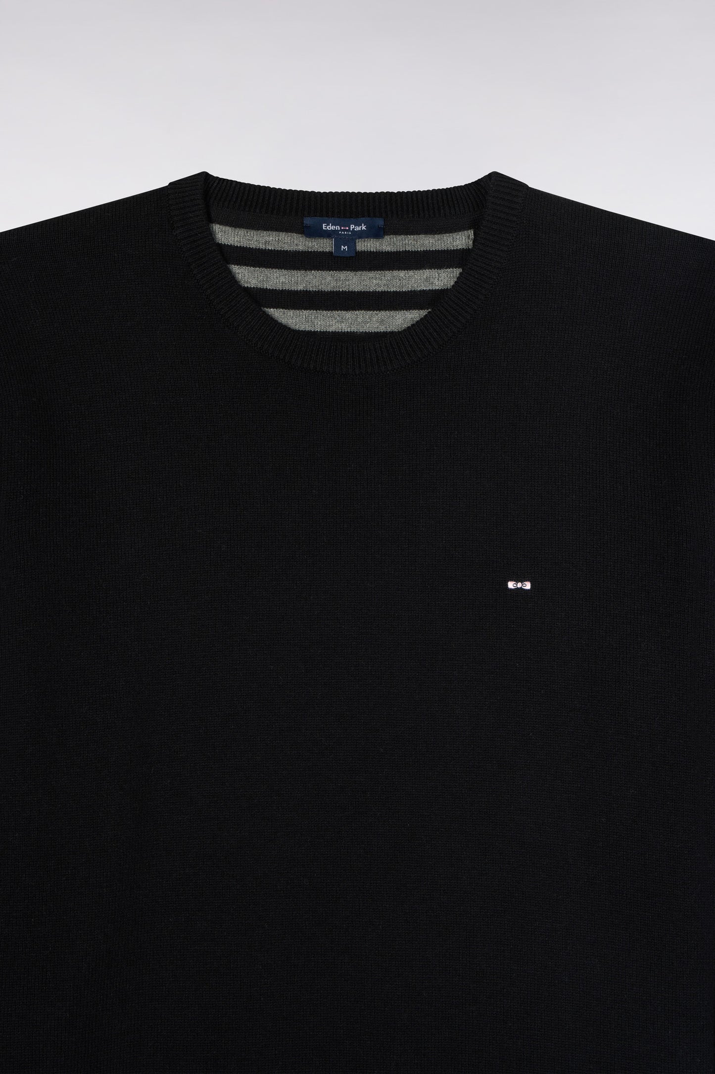 Pull col rond en laine et coton noir coupe droite