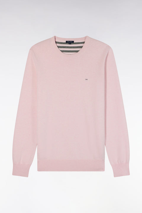 Pull col rond en laine et coton rose coupe droite - Image 2
