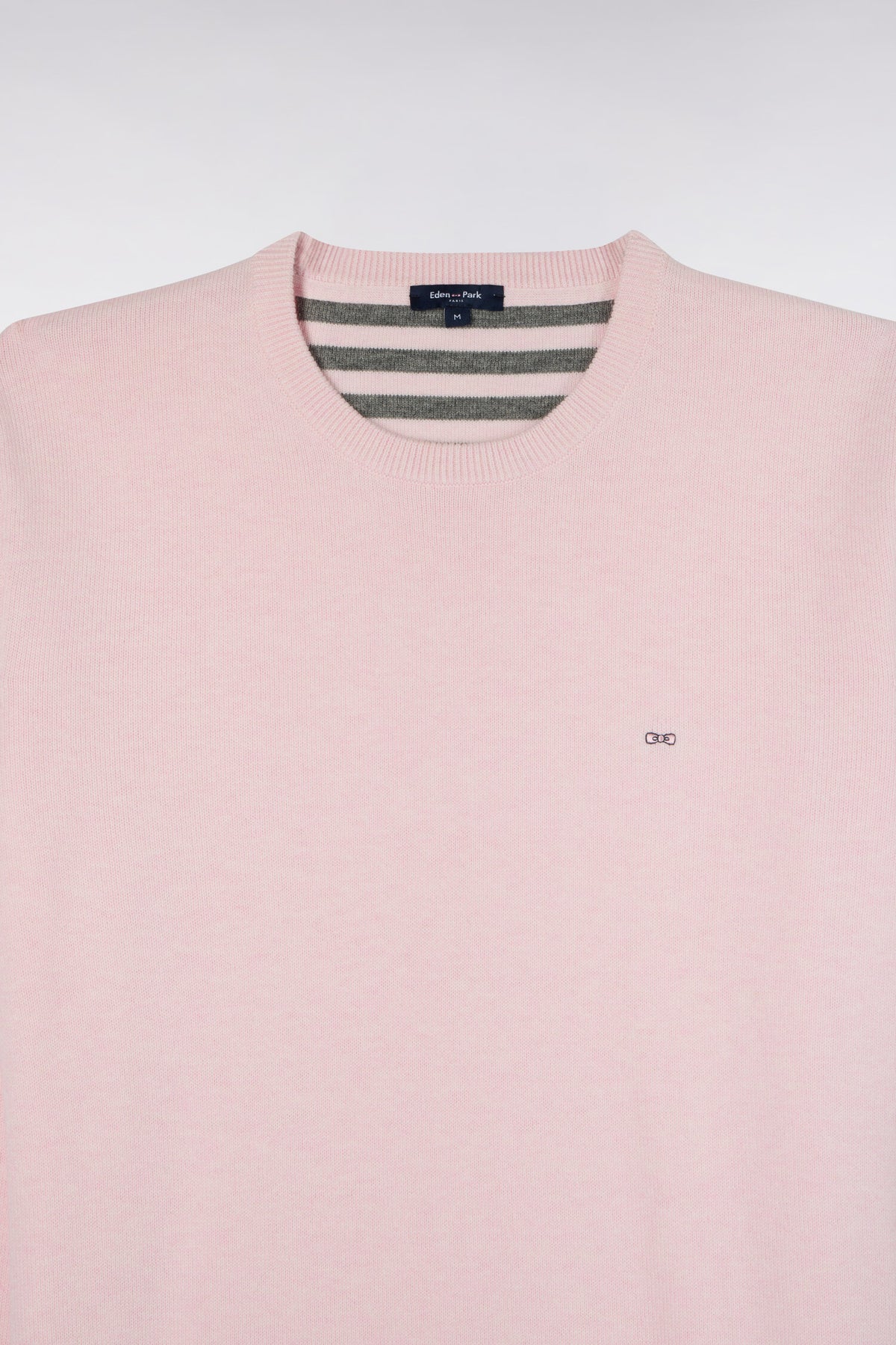Pull col rond en laine et coton rose coupe droite