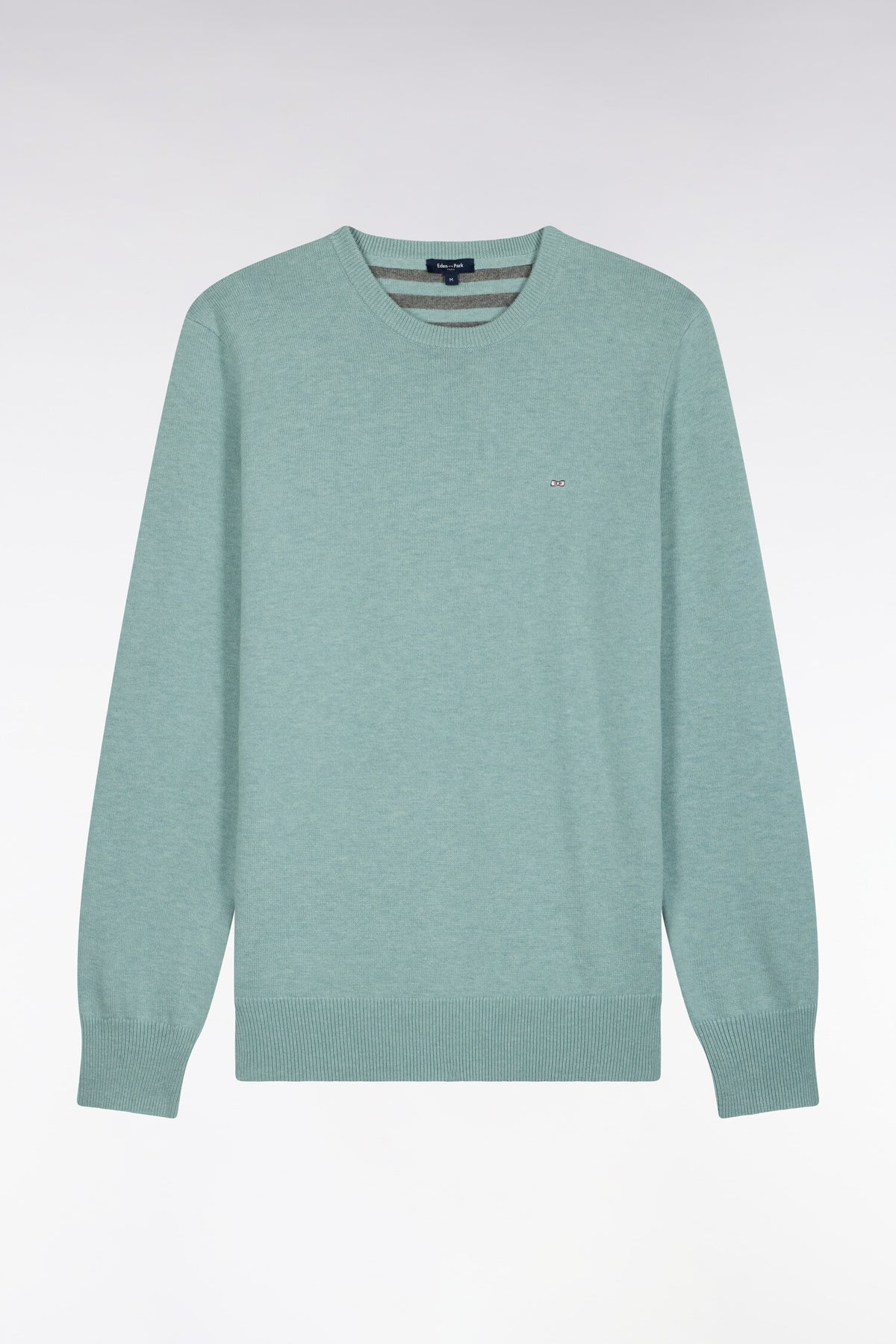 Pull col rond en laine et coton vert d'eau coupe droite