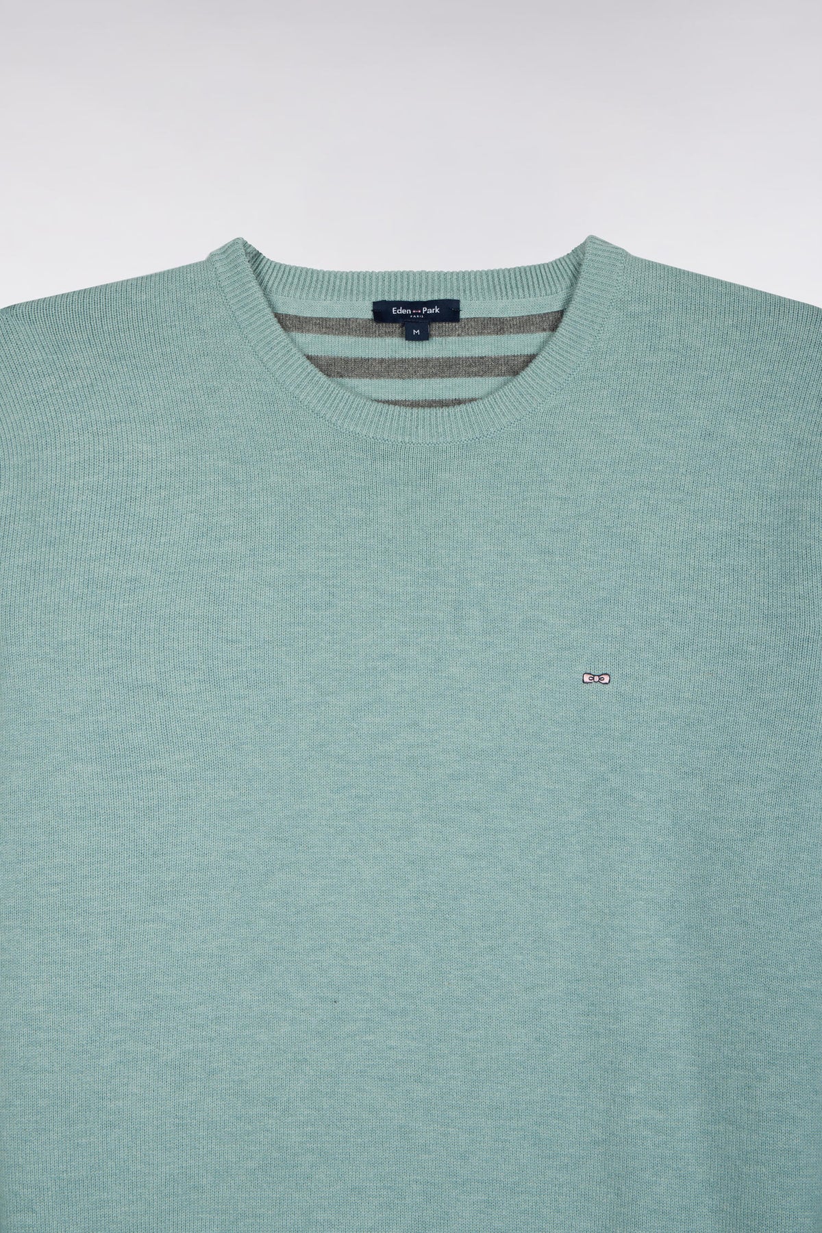 Pull col rond en laine et coton vert d'eau coupe droite