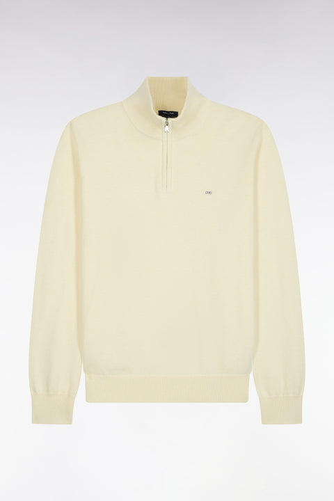 Pull col camionneur en laine et coton écru coupe droite - Image 2