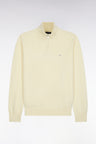 Pull col camionneur en laine et coton écru coupe droite