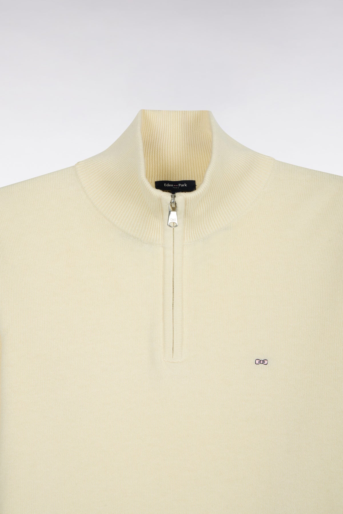 Pull col camionneur en laine et coton écru coupe droite