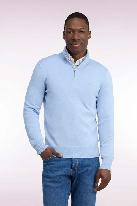 Pull col camionneur en laine et coton ciel coupe droite - Image 3