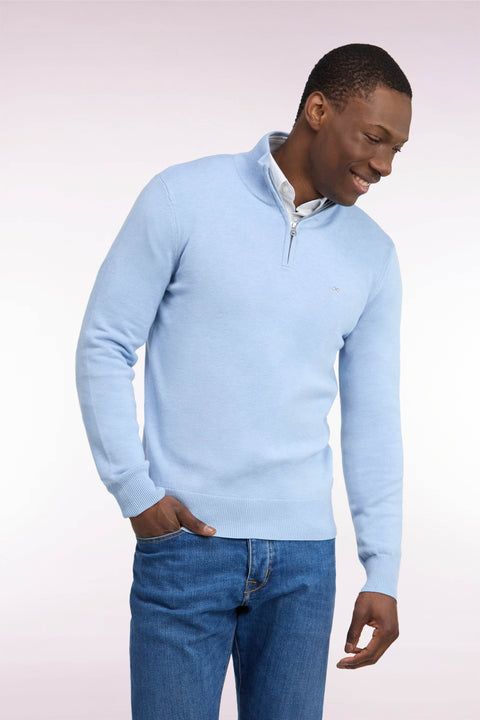 Pull col camionneur en laine et coton ciel coupe droite - Image 1