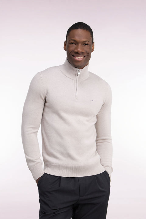 Pull col camionneur en laine et coton gris coupe droite - Image 3