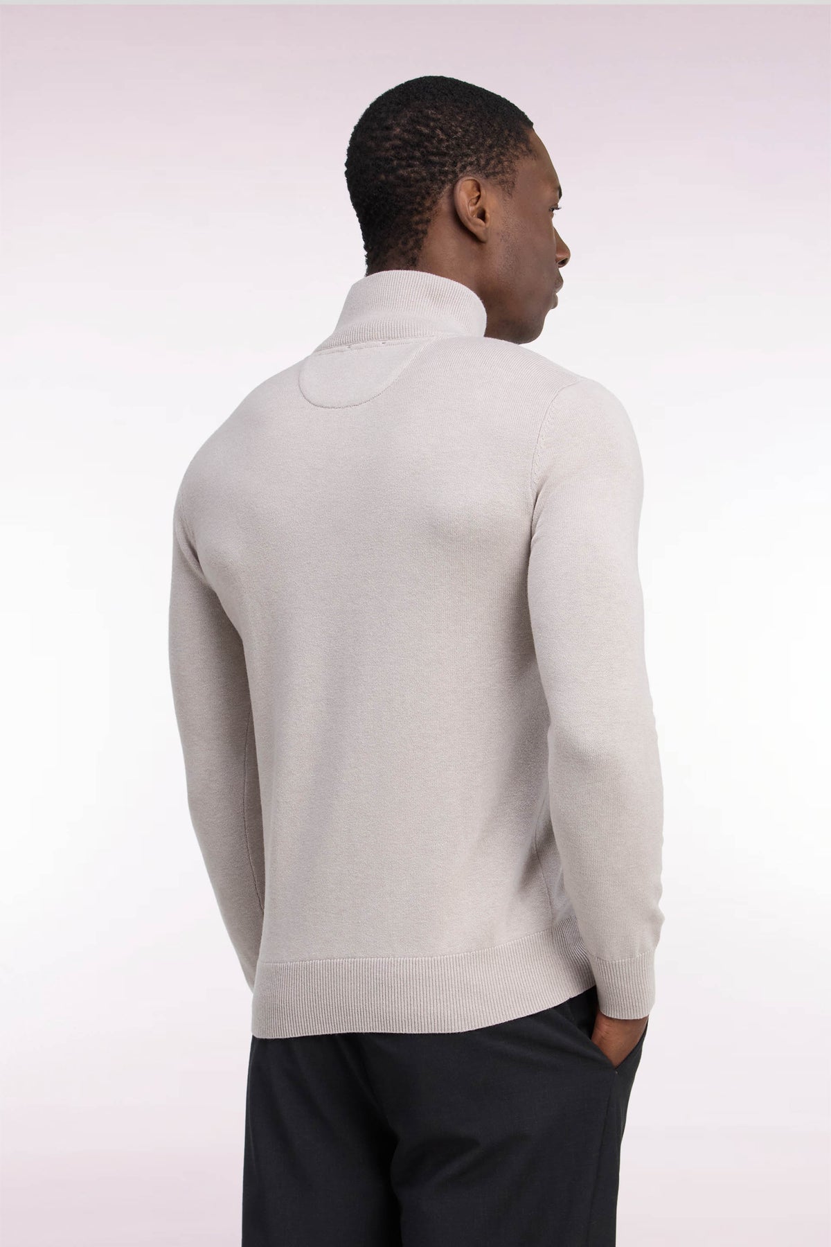 Pull col camionneur en laine et coton gris coupe droite