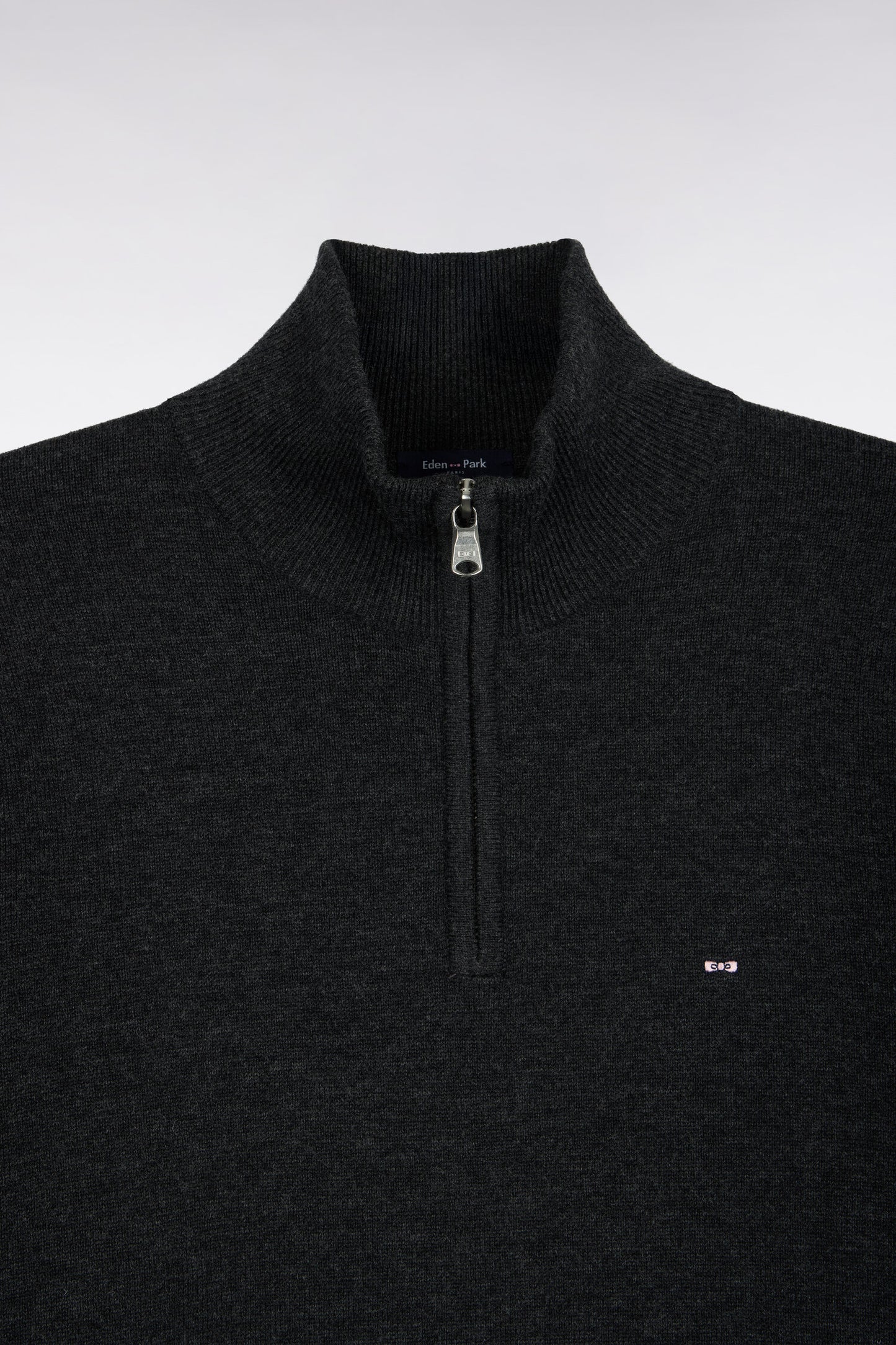 Pull col camionneur en laine et coton gris foncé coupe droite