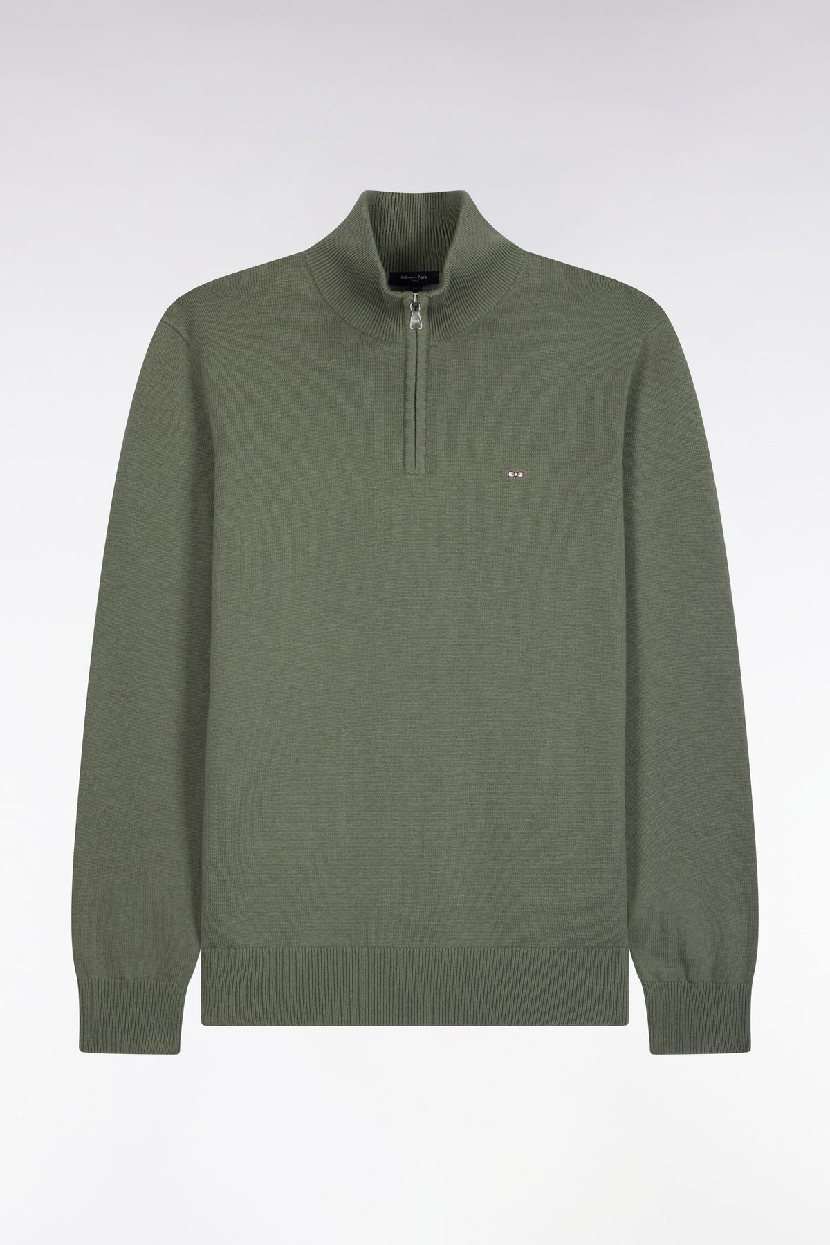 Pull col camionneur en laine et coton vert olive coupe droite
