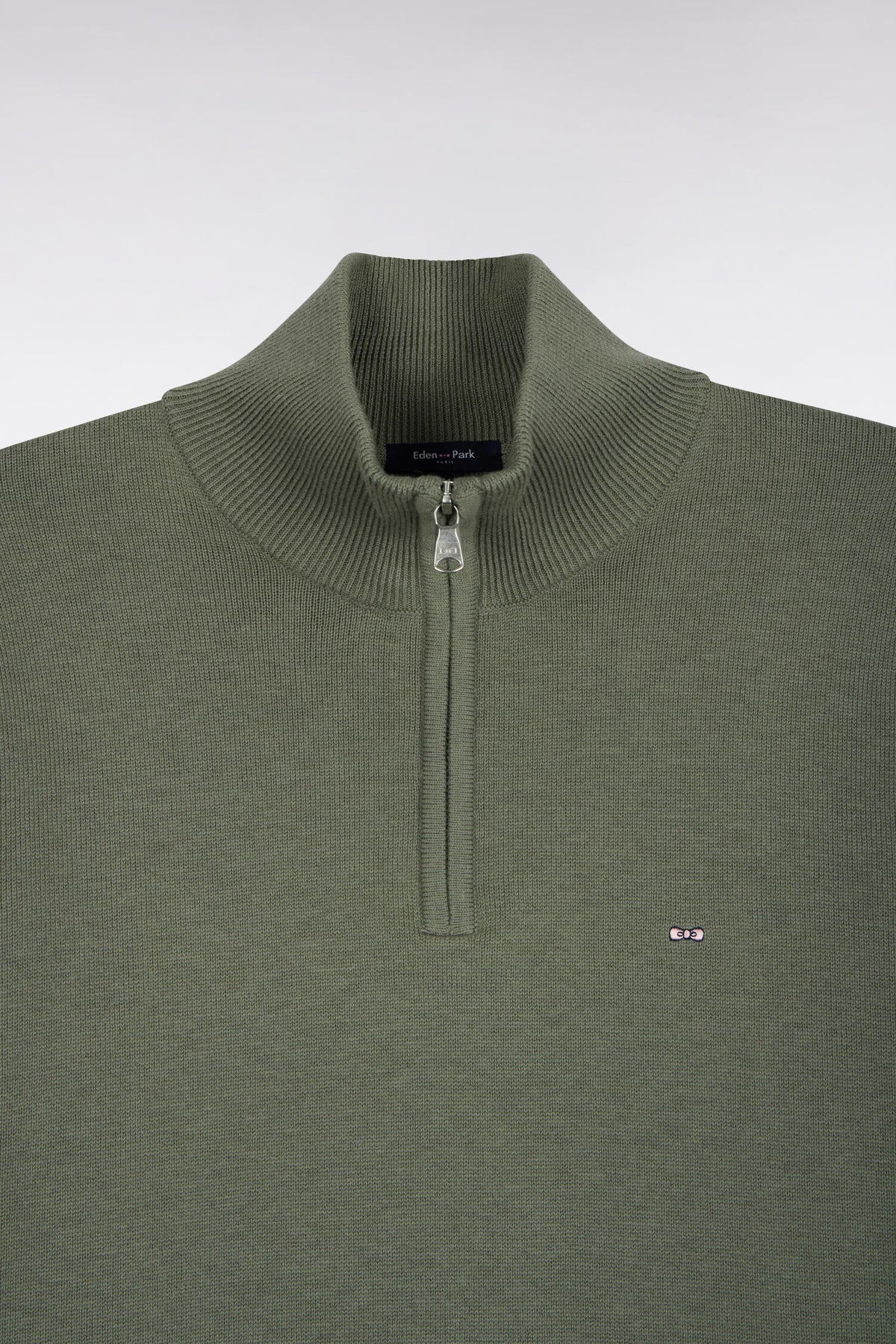 Pull col camionneur en laine et coton vert olive coupe droite