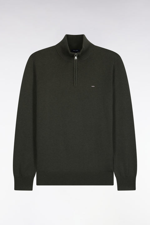 Pull col camionneur en laine et coton kaki coupe droite - Image 2