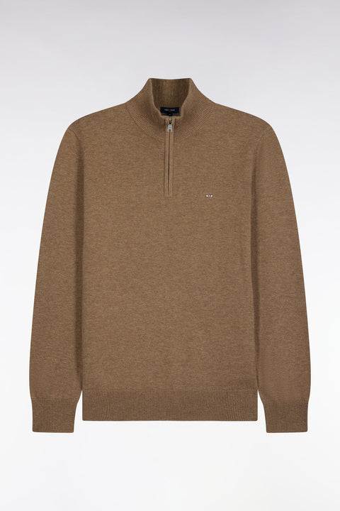 Pull col camionneur en laine et coton marron coupe droite - Image 2