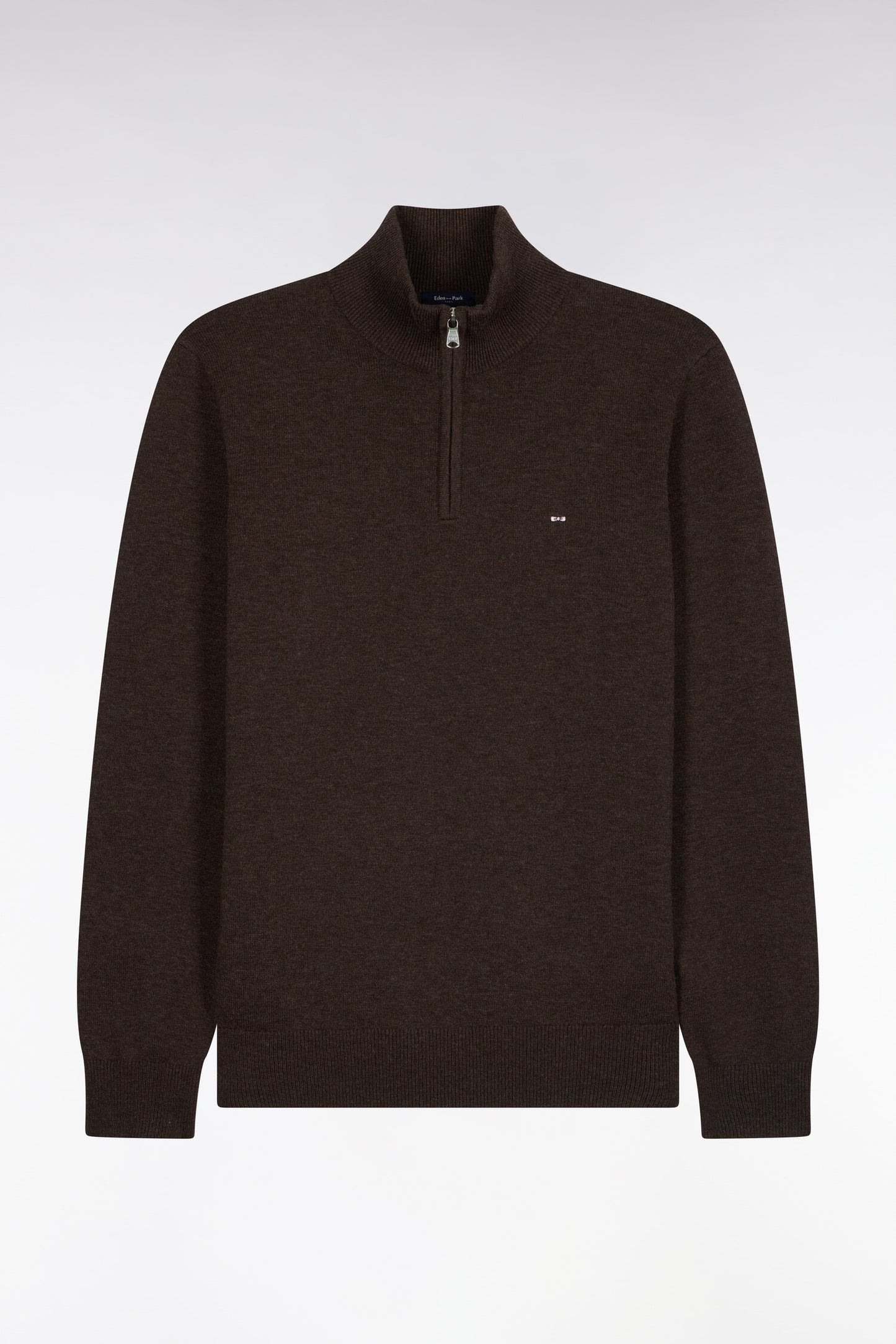 Pull col camionneur en laine et coton marron coupe droite