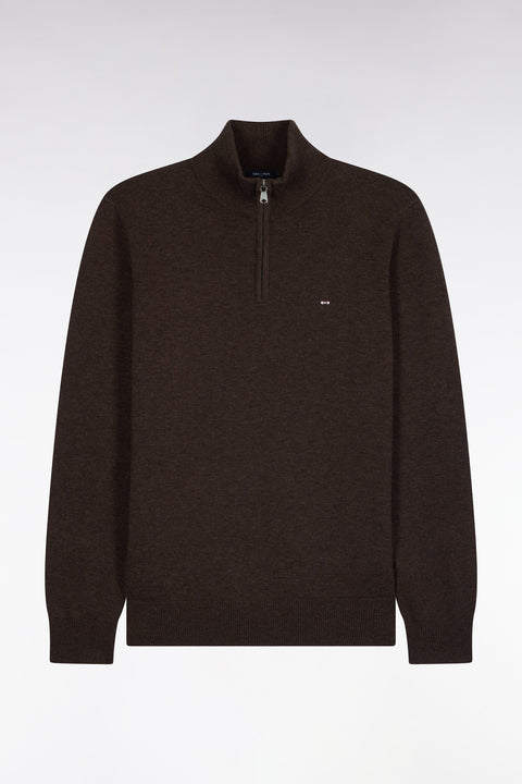 Pull col camionneur en laine et coton marron coupe droite - Image 2