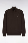 Pull col camionneur en laine et coton marron coupe droite