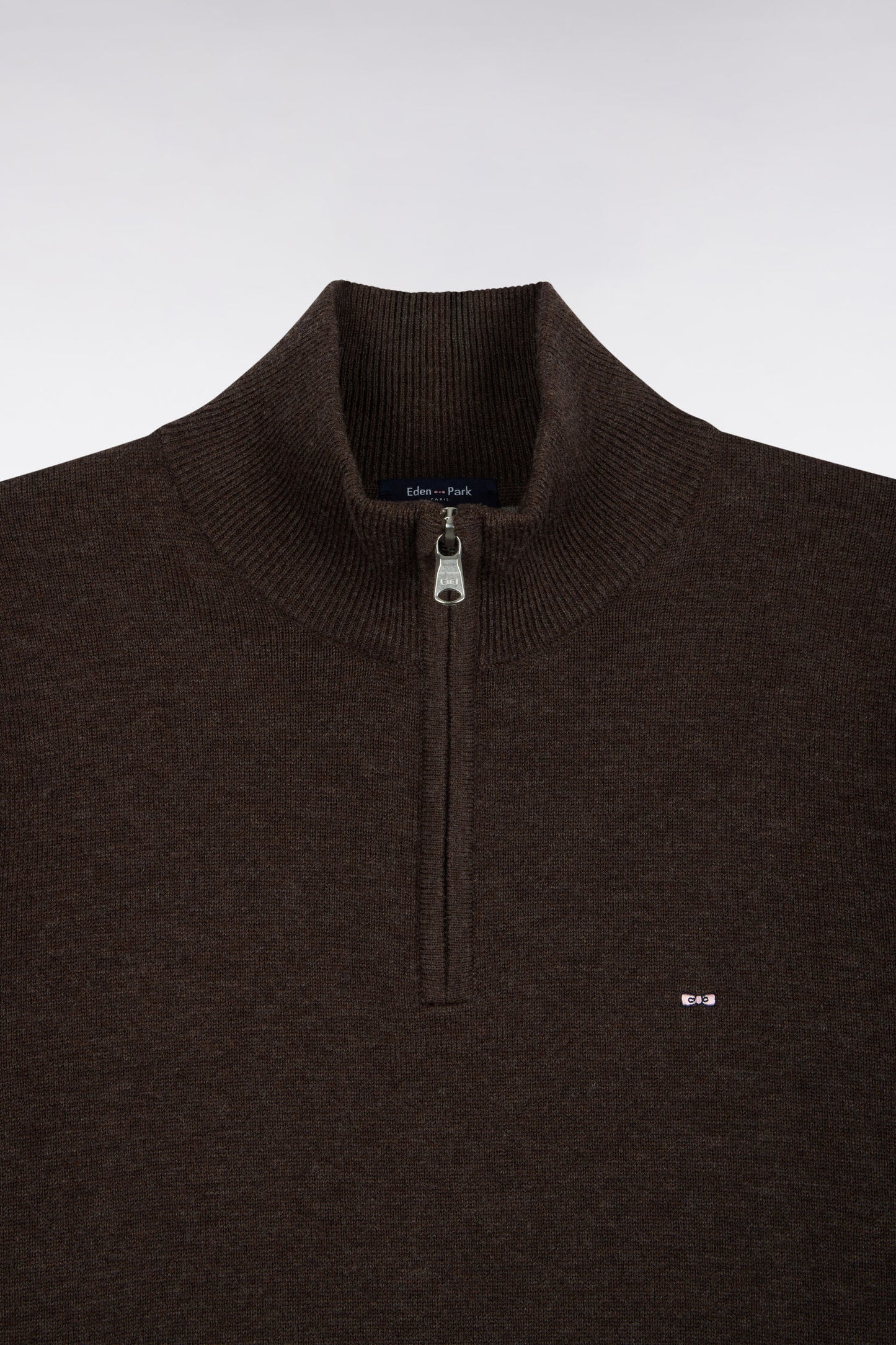 Pull col camionneur en laine et coton marron coupe droite