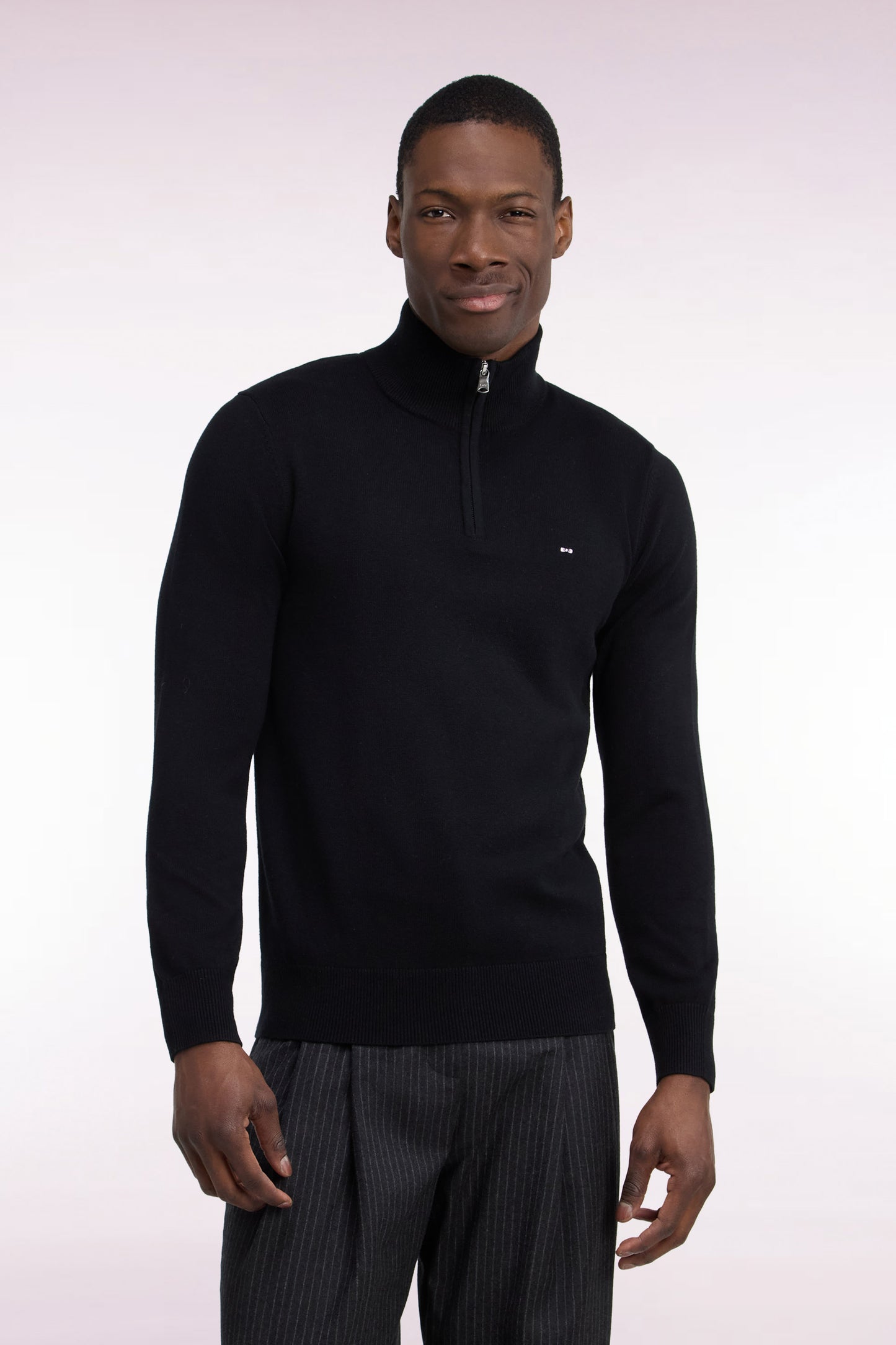 Pull col camionneur en laine et coton noir coupe droite
