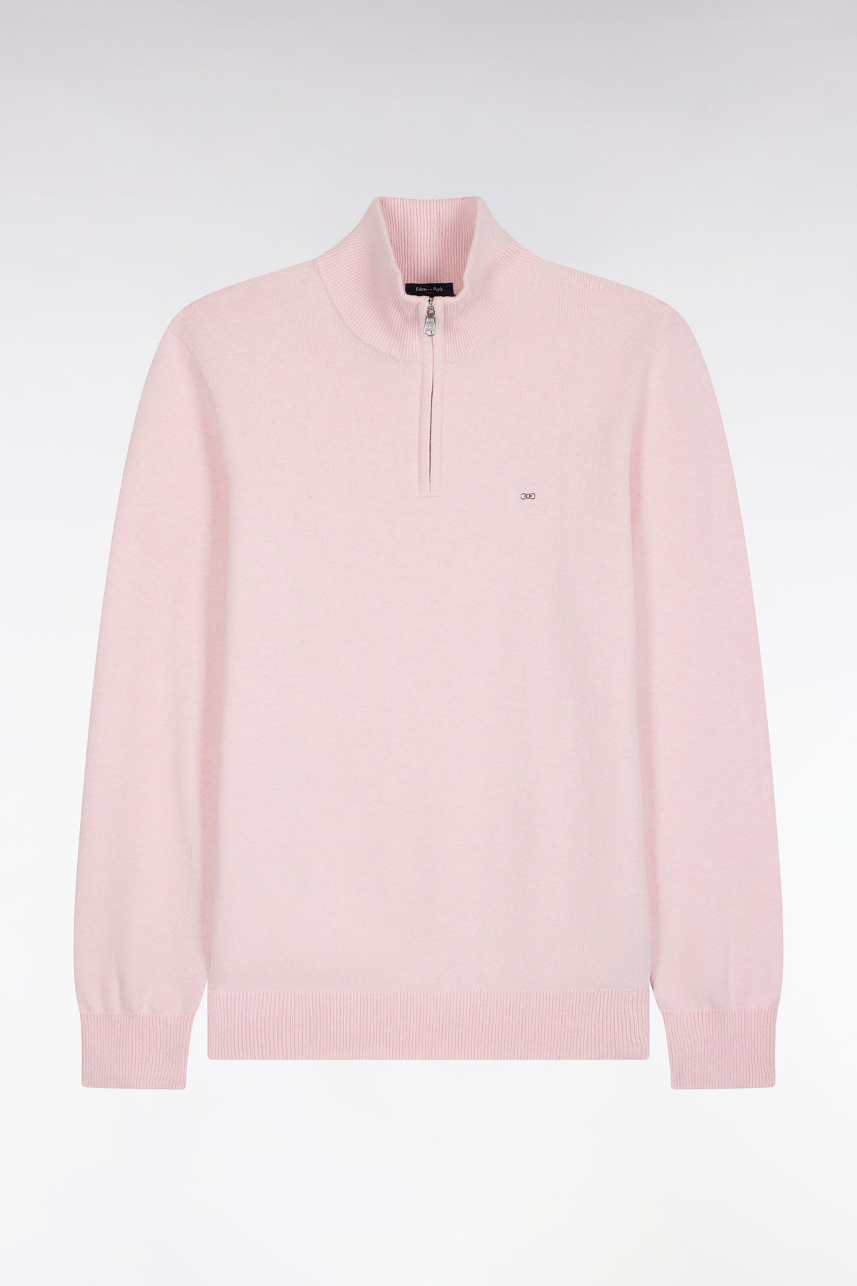 Pull col camionneur en laine et coton rose coupe droite