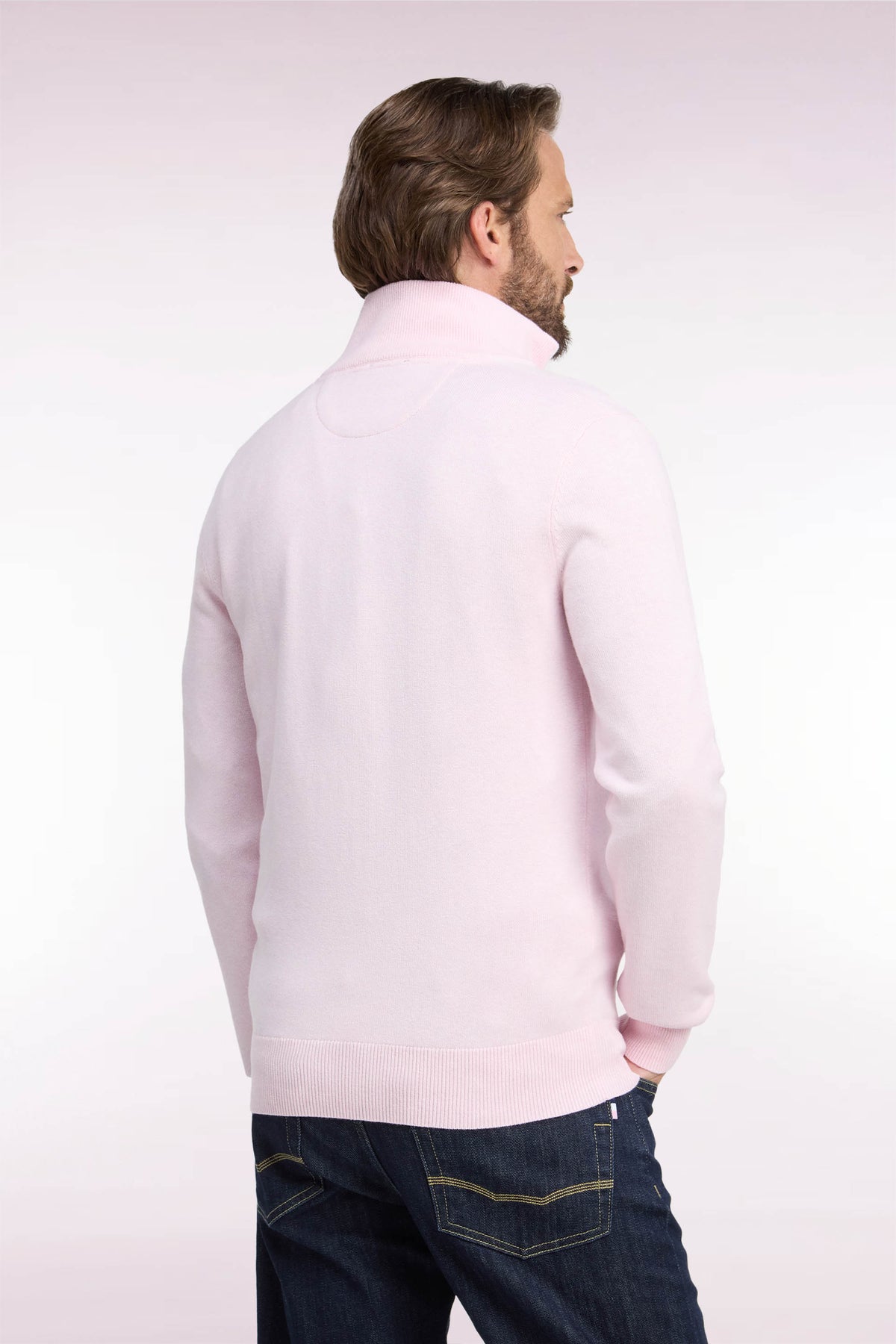 Pull col camionneur en laine et coton rose coupe droite
