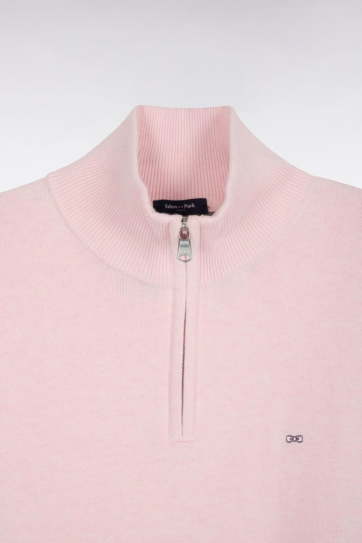 Pull col camionneur en laine et coton rose coupe droite