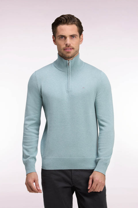 Pull col camionneur en laine et coton vert d'eau coupe droite - Image 3
