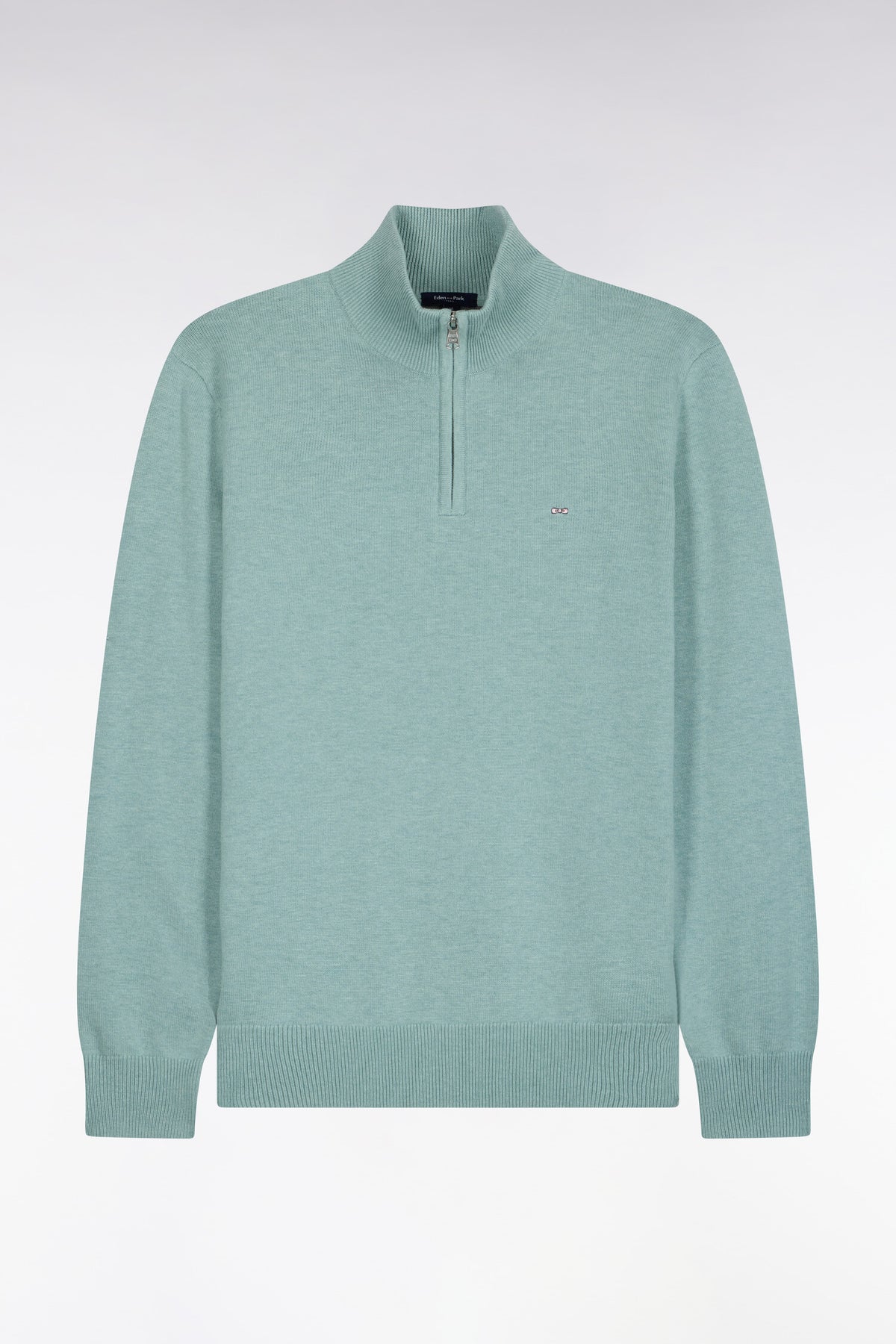 Pull col camionneur en laine et coton vert d'eau coupe droite