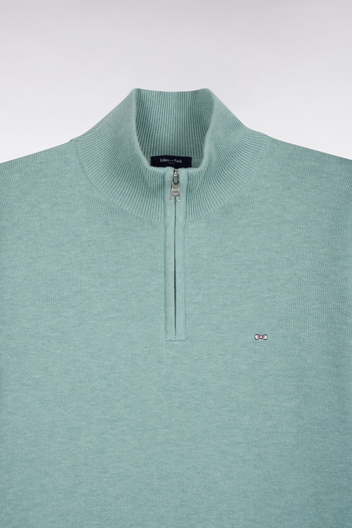 Pull col camionneur en laine et coton vert d'eau coupe droite