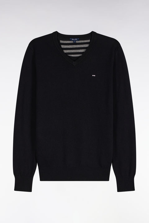 Pull col V en laine et coton noir coupe droite - Image 2