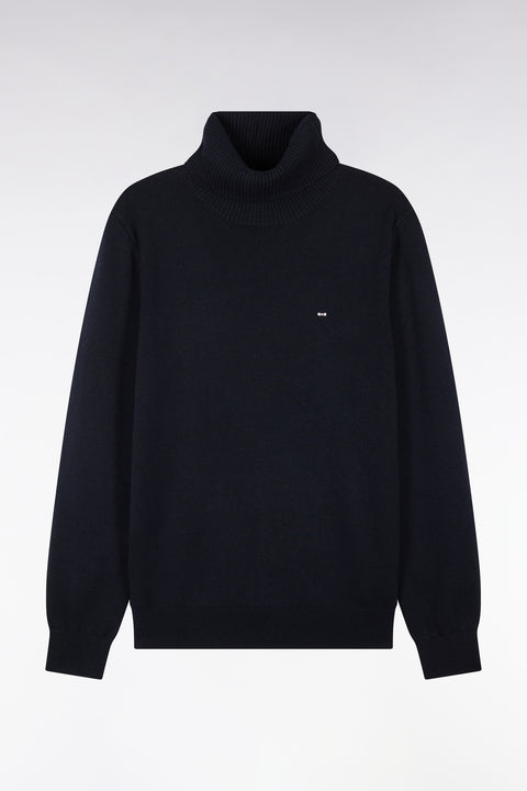 Pull col roulé en laine et coton marine coupe droite - Image 2