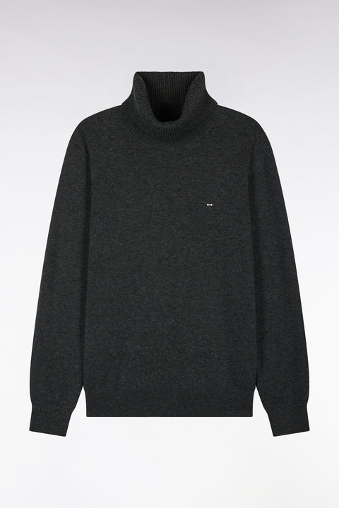 Pull col roulé en laine et coton gris foncé coupe droite - Image 2
