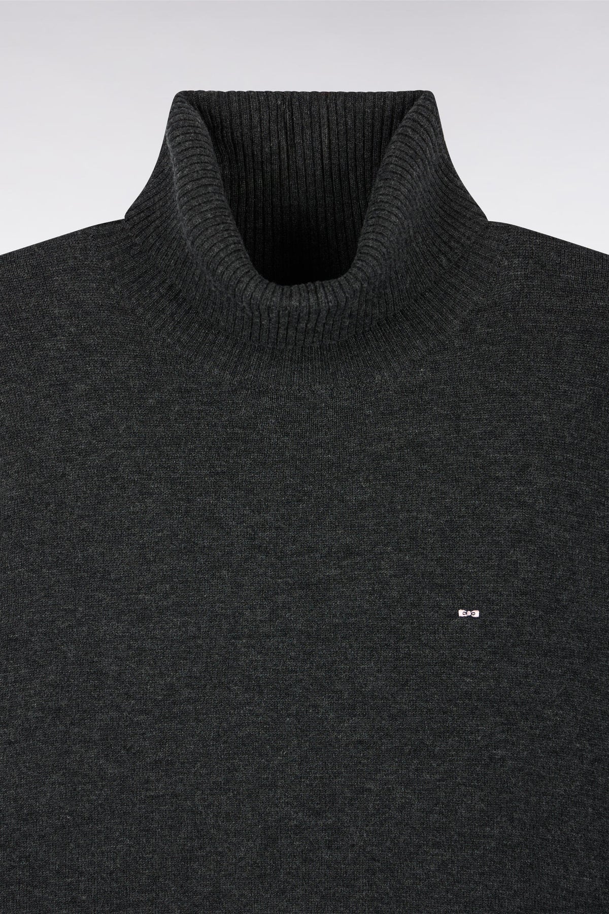 Pull col roulé en laine et coton gris foncé coupe droite